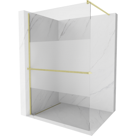 Mexen Kioto+ shower wall with Walk-in shelf 130 x 200 cm, transparent/frosted, brushed gold - 800-130-121-55-35
