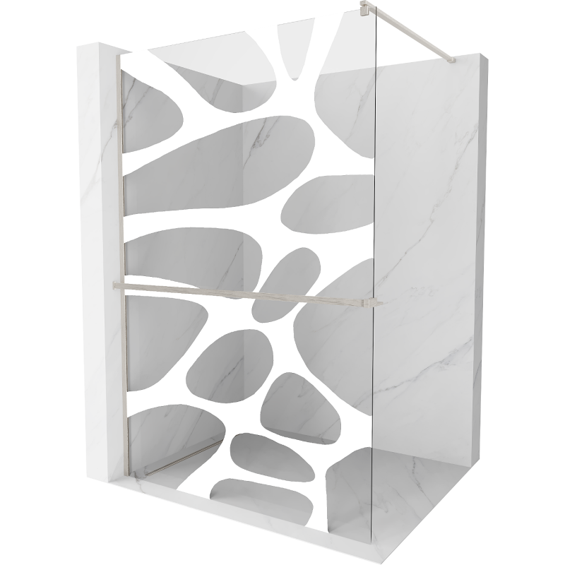 Mexen Kioto+ Duschwand mit Regal Walk-in 100 x 200 cm, weiße Welle, gebürsteter Nickel - 800-100-121-97-97