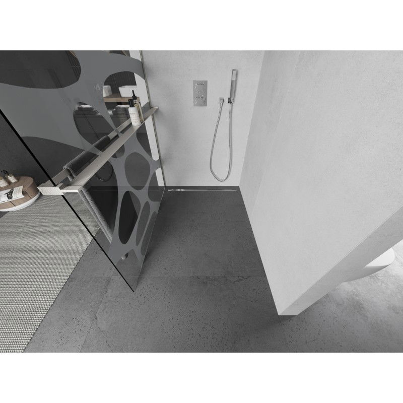 Mexen Kioto+ parete doccia con mensola Walk-in 100 x 200 cm, onda bianca, nichel spazzolato - 800-100-121-97-97