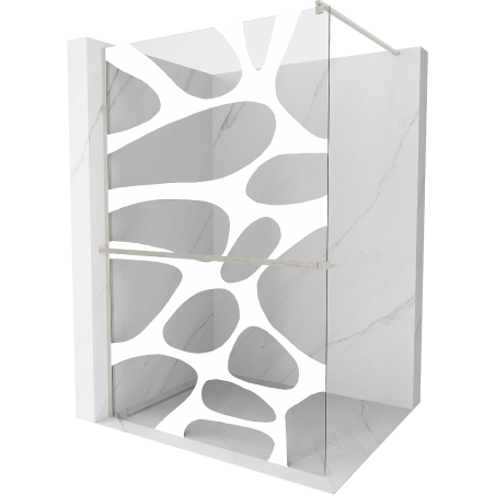 Mexen Kioto+ ścianka prysznicowa z półką Walk-in 110 x 200 cm, biały wzór, nikiel szczotkowany - 800-110-121-97-97