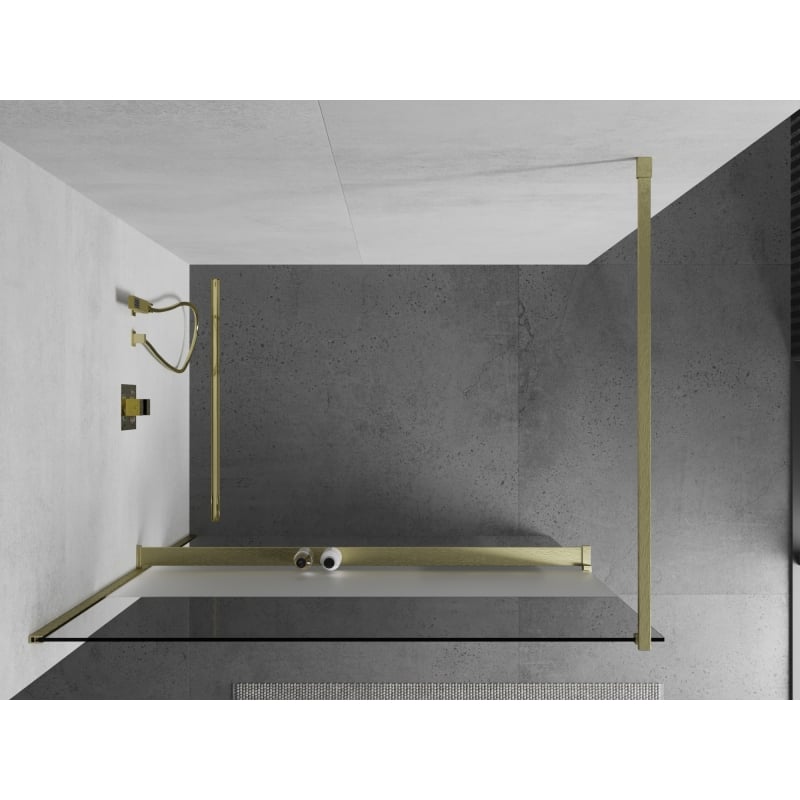 Mexen Kioto+ ścianka prysznicowa z półką Walk-in 140 x 200 cm, transparent/szron, złota szczotkowana - 800-140-121-55-35