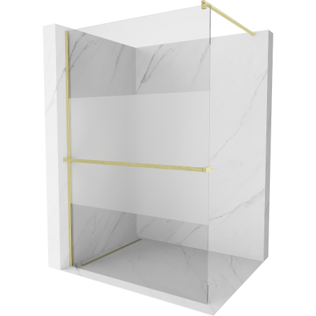 Mexen Kioto+ mampara de ducha con estante Walk-in 140 x 200 cm, transparente/escarchado, oro cepillado - 800-140-121-55-35