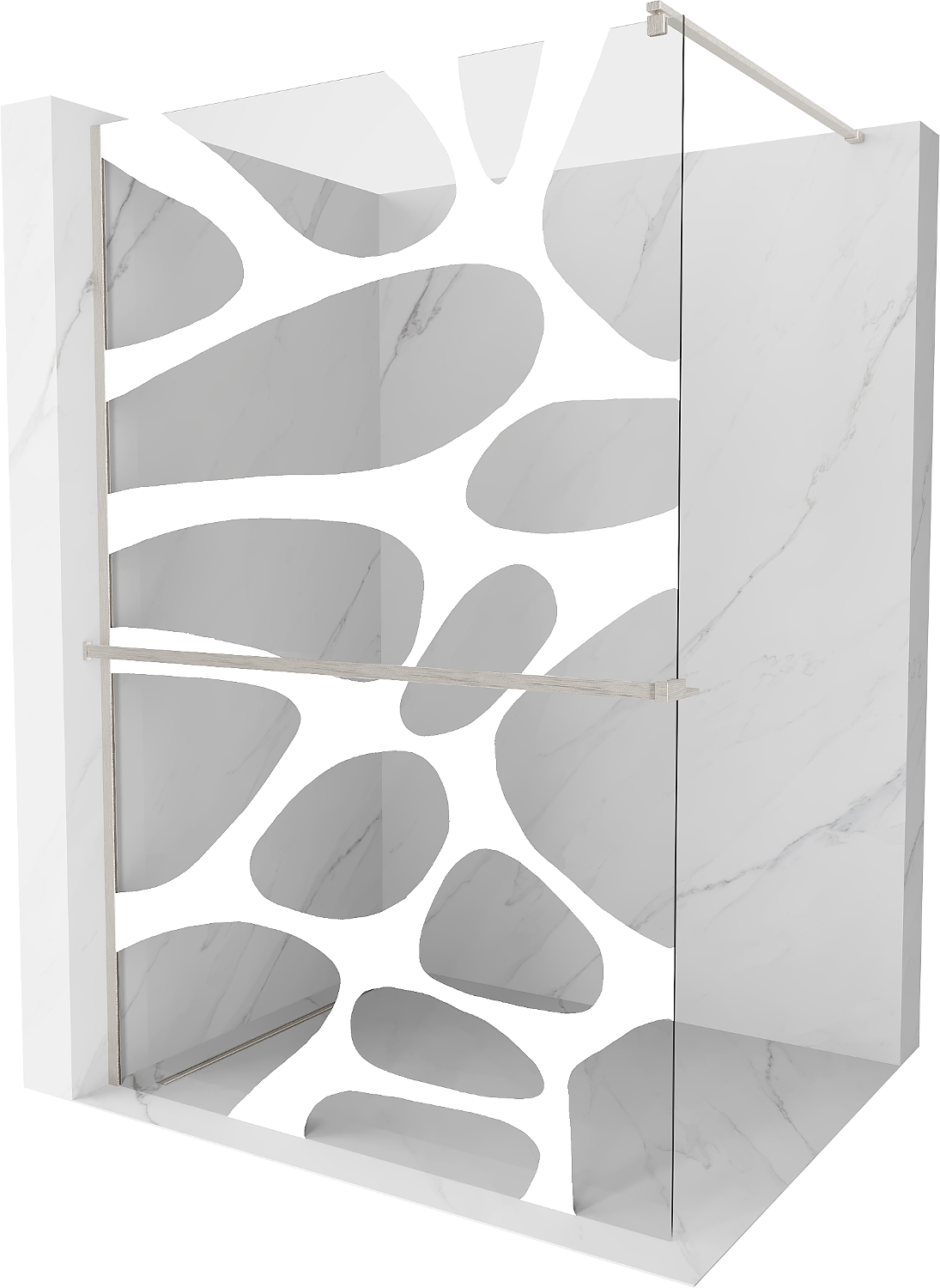 Mexen Kioto+ ścianka prysznicowa z półką Walk-in 120 x 200 cm, biały wzór, nikiel szczotkowany - 800-120-121-97-97