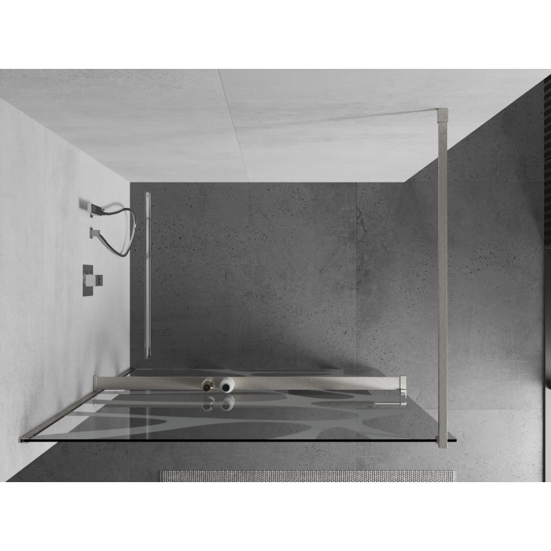 Mexen Kioto+ zidna ploča s policom Walk-in 140 x 200 cm, bijeli val, brušeni nikal - 800-140-121-97-97