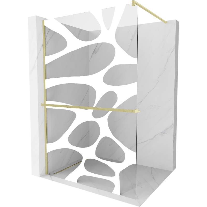 Mexen Kioto+ paroi de douche avec étagère Walk-in 100 x 200 cm, motif blanc, doré brossé - 800-100-121-55-97