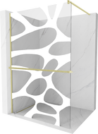 Mexen Kioto+ zidni panel za tuš s policom Walk-in 100 x 200 cm, bijeli val, četkano zlato - 800-100-121-55-97