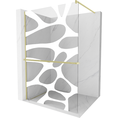 Mexen Kioto+ paroi de douche avec étagère Walk-in 120 x 200 cm, motif blanc, finition dorée brossée - 800-120-121-55-97