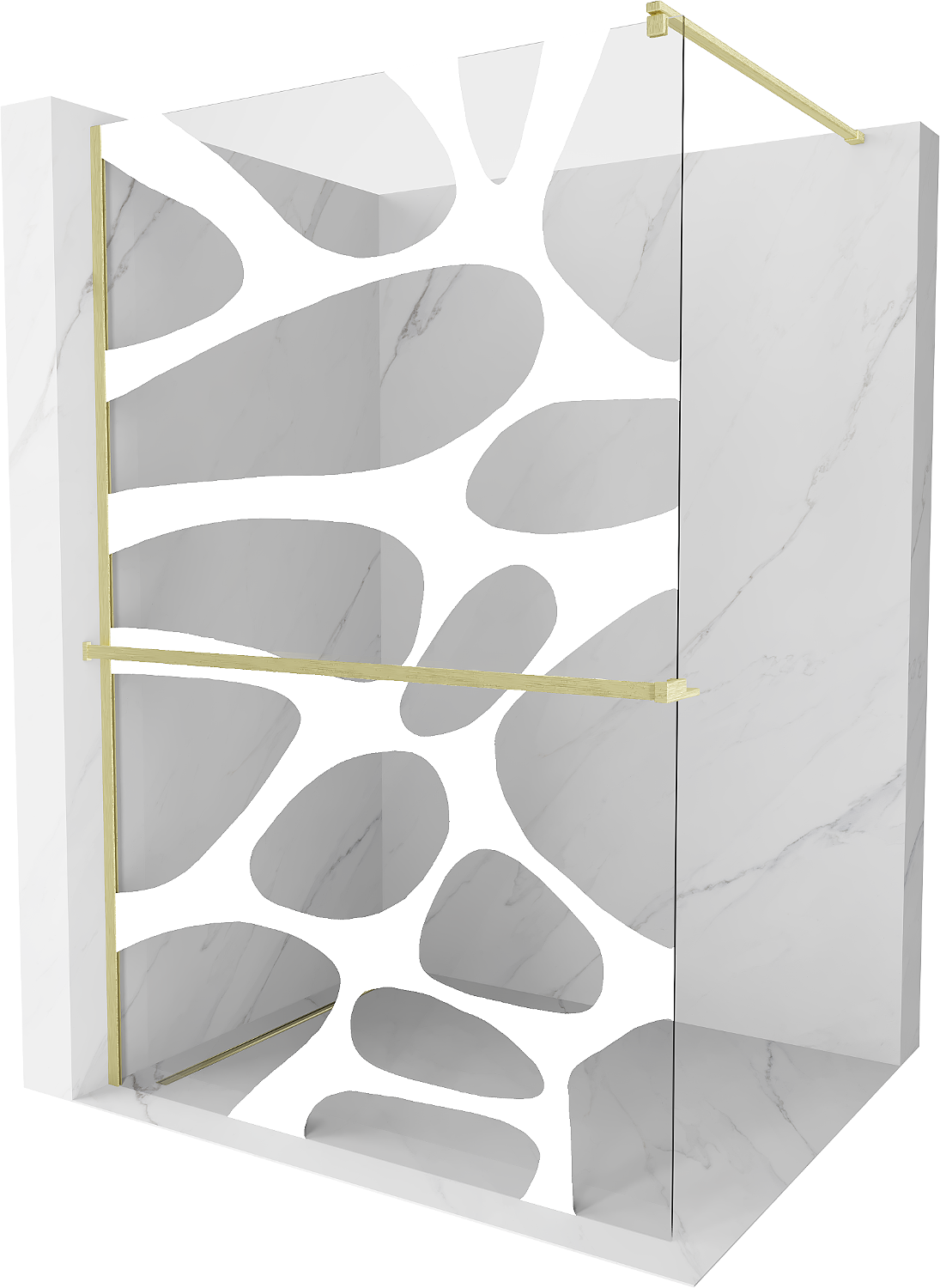 Mexen Kioto+ ścianka prysznicowa z półką Walk-in 120 x 200 cm, biały wzór, złota szczotkowana - 800-120-121-55-97
