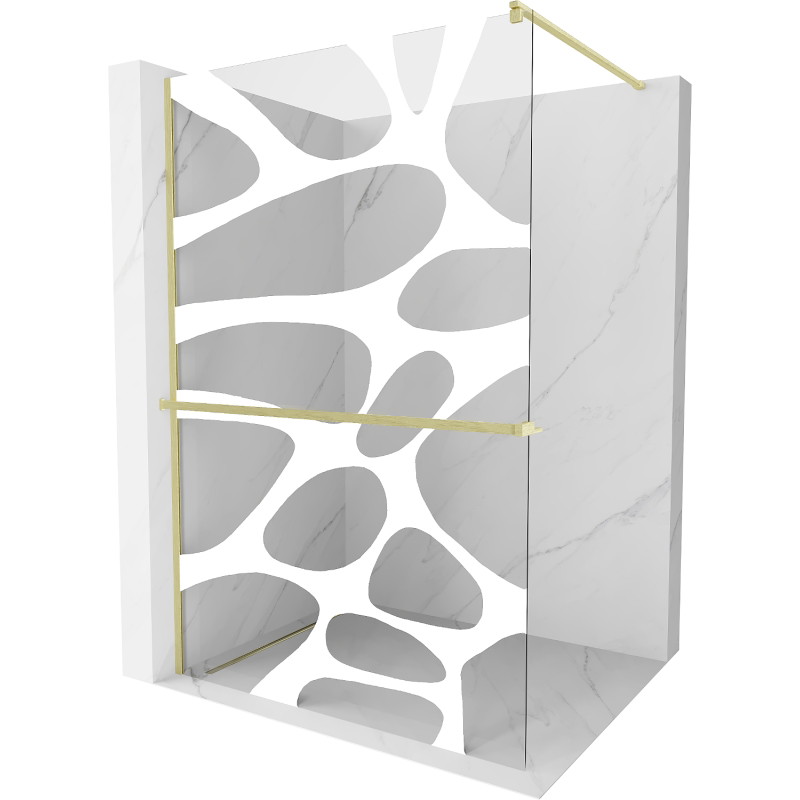 Mexen Kioto+ Walk-in tuš stijena s policom 130 x 200 cm, bijeli val, zlatna brušena - 800-130-121-55-97