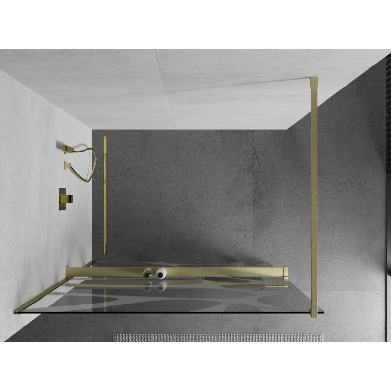 Mexen Kioto+ panel de ducha con estante Walk-in 130 x 200 cm, ola blanca, dorado cepillado - 800-130-121-55-97