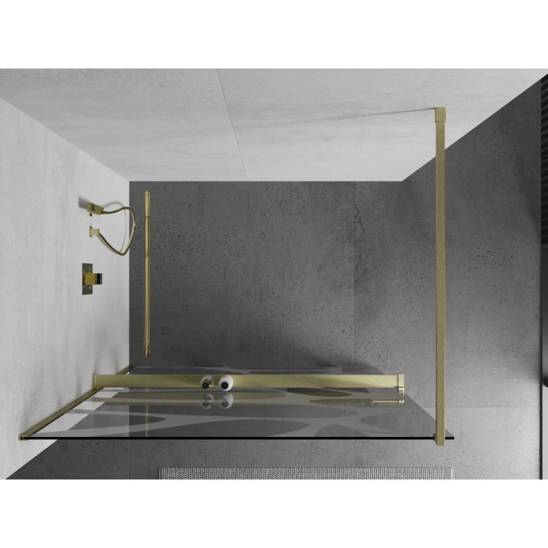 Mexen Kioto+ parete doccia con ripiano Walk-in 130 x 200 cm, onda bianca, oro spazzolato - 800-130-121-55-97