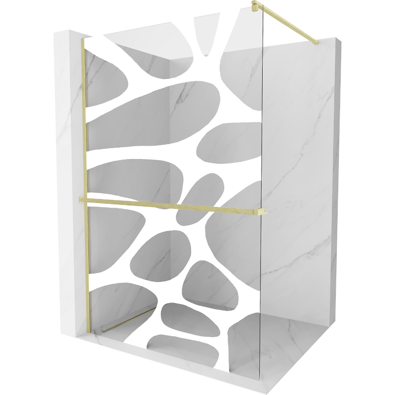 Mexen Kioto+ mampara de ducha con estante Walk-in 140 x 200 cm, onda blanca, dorada cepillada - 800-140-121-55-97