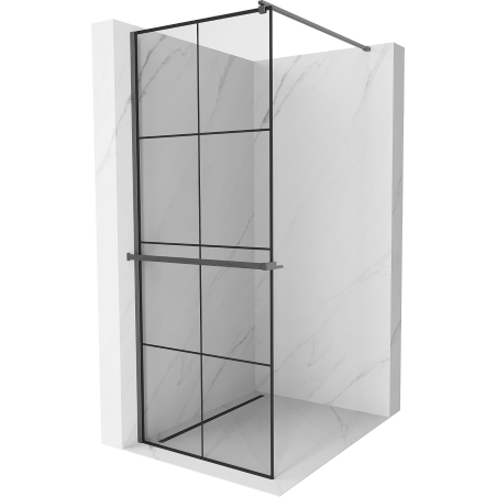 Mexen Kioto+ paroi de douche avec étagère Walk-in 70 x 200 cm, grille noire, gris canon brossé - 800-070-121-66-77