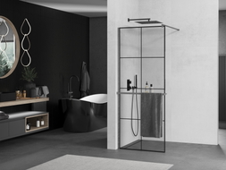 Mexen Kioto+ tuš zida s policom Walk-in 70 x 200 cm, crni uzorak, četkano gunmetal sivo - 800-070-121-66-77