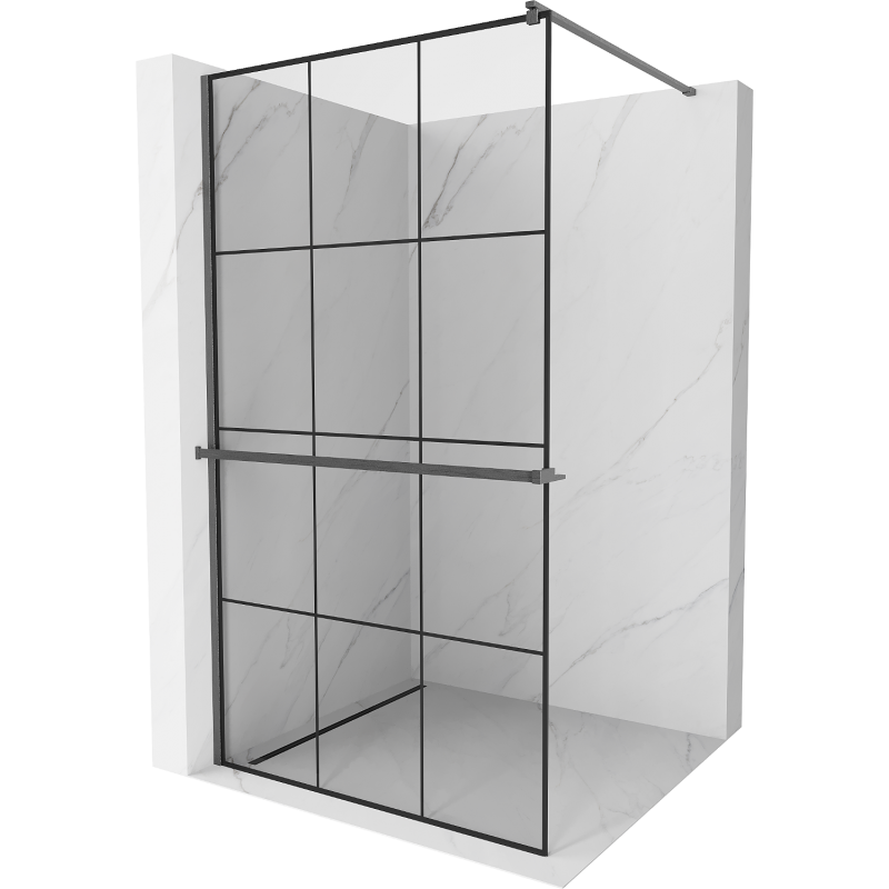 Mexen Kioto+ parede de chuveiro com prateleira Walk-in 100 x 200 cm, grade preta, cinza escovado - 800-100-121-66-77