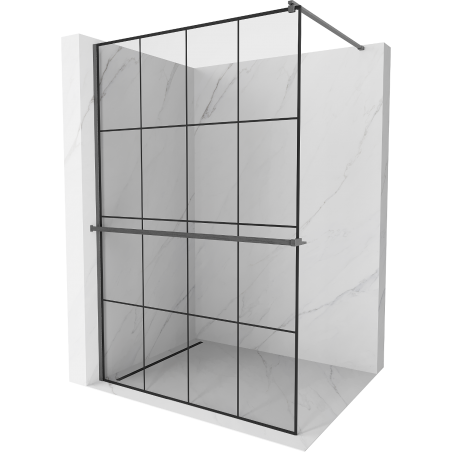Mexen Kioto+ shower wall with shelf Walk-in 140 x 200 cm, black grid, gun gray brushed - 800-140-121-66-77