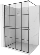Mexen Kioto+ douchewand met plank Walk-in 140 x 200 cm, zwart raster, geweergrijs geborsteld - 800-140-121-66-77