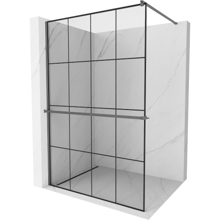 Mexen Kioto+ paroi de douche avec étagère Walk-in 130 x 200 cm, grille noire, métal pistolet - 800-130-121-95-77