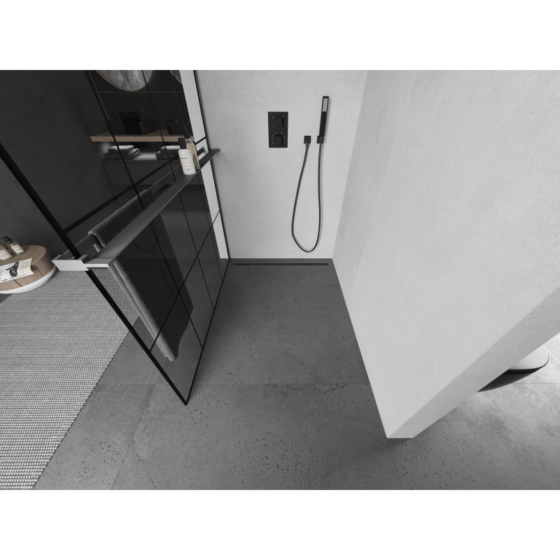 Mexen Kioto+ dušisein riiuliga Walk-in 130 x 200 cm, must ruudustik, gun metal - 800-130-121-95-77