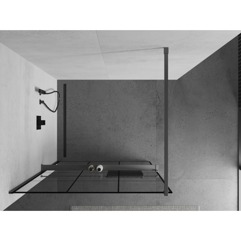 Mexen Kioto+ dušisein riiuliga Walk-in 100 x 200 cm, must ruudustik, gun metal - 800-100-121-95-77