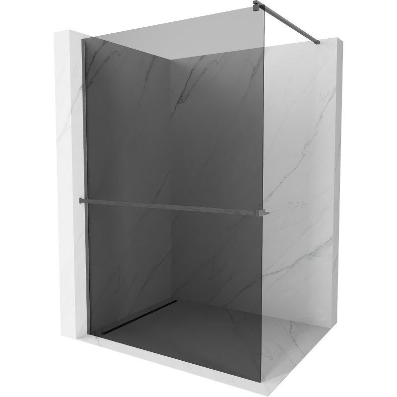 Mexen Kioto+ parede de duche com prateleira Walk-in 70 x 200 cm, grafite, cinzento escovado - 800-070-121-66-40