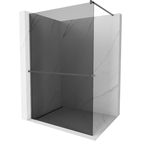 Mexen Kioto+ parede de duche com prateleira Walk-in 70 x 200 cm, grafite, cinzento escovado - 800-070-121-66-40