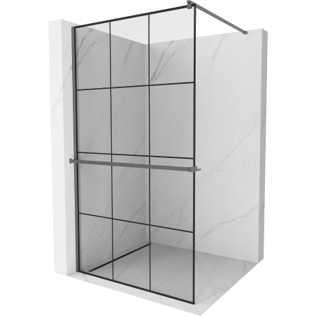 Mexen Kioto+ Walk-in Shower Wall with Shelf 120 x 200 cm, Black Grid, Gun Metal - 800-120-121-95-77