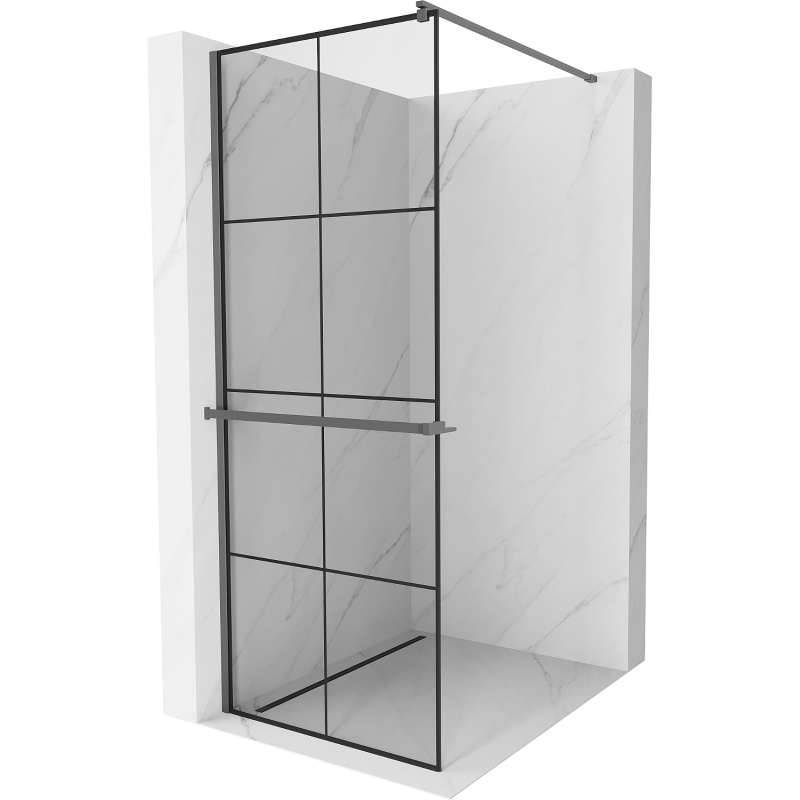 Mexen Kioto+ shower wall with shelf Walk-in 80 x 200 cm, black grid, gun metal - 800-080-121-95-77