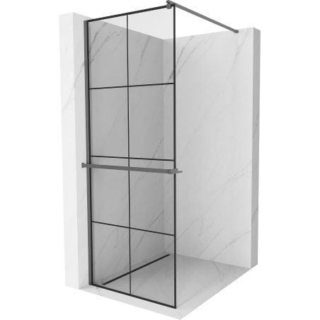 Mexen Kioto+ paroi de douche avec étagère Walk-in 80 x 200 cm, grille noire, gun metal - 800-080-121-95-77