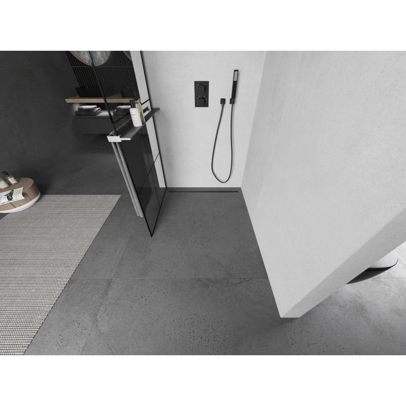 Mexen Kioto+ douchewand met plank Walk-in 80 x 200 cm, zwart raster, gun metal - 800-080-121-95-77