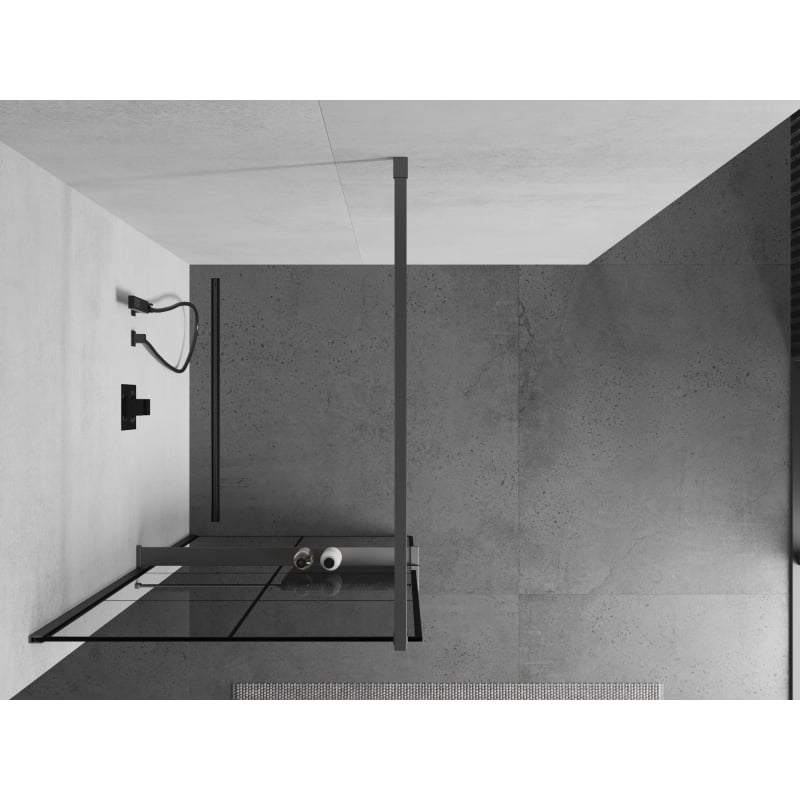 Mexen Kioto+ dušisein riiuliga Walk-in 70 x 200 cm, must võre, gun metal - 800-070-121-95-77