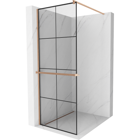 Mexen Kioto+ dušisein riiuliga Walk-in 90 x 200 cm, must ruudustik, harjatud vask - 800-090-121-65-77