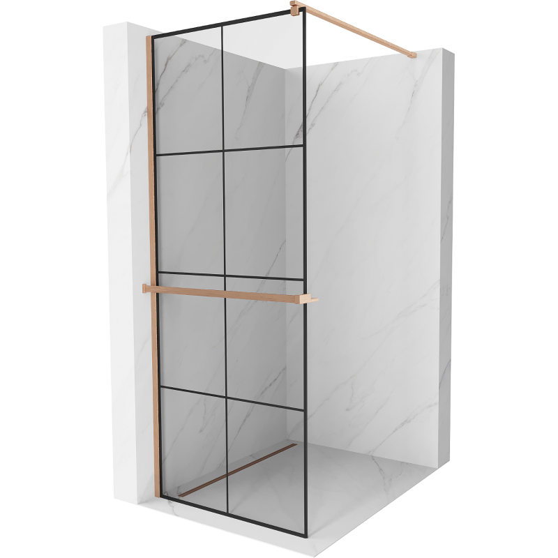 Mexen Kioto+ parede de duche com prateleira Walk-in 70 x 200 cm, grade preta, cobre escovado - 800-070-121-65-77