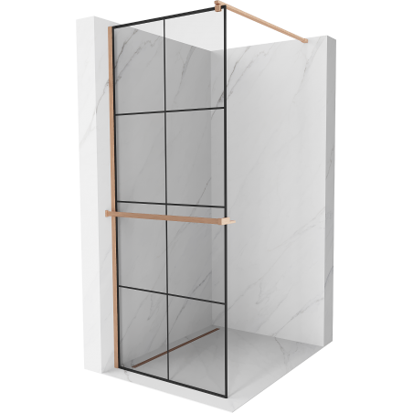 Mexen Kioto+ shower wall with shelf Walk-in 70 x 200 cm, black grid, brushed copper - 800-070-121-65-77