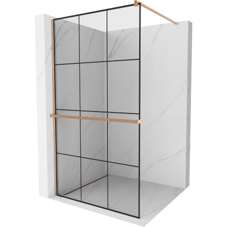 Mexen Kioto+ Walk-in Shower Screen with Shelf 120 x 200 cm, Black Pattern, Brushed Bronze - 800-120-121-65-77