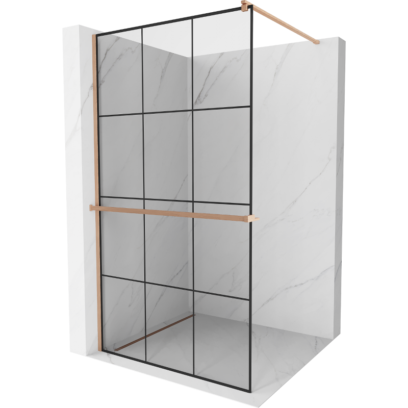 Mexen Kioto+ shower wall with shelf Walk-in 110 x 200 cm, black grid, brushed copper - 800-110-121-65-77