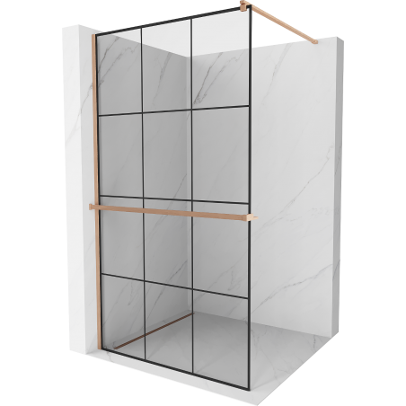 Mexen Kioto+ dušisein riiuliga Walk-in 100 x 200 cm, must ruudustik, harjatud vask - 800-100-121-65-77
