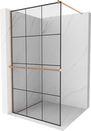 Mexen Kioto+ tuš zid s policom Walk-in 100 x 200 cm, crna rešetka, brušena bronca - 800-100-121-65-77
