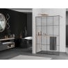 Mexen Kioto+ ścianka prysznicowa z półką Walk-in 140 x 200 cm, czarna kratka, miedź szczotkowana - 800-140-121-65-77