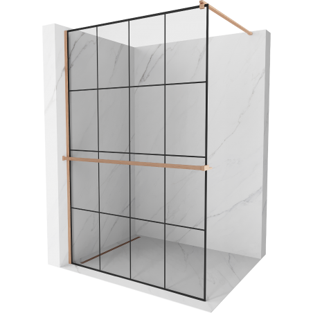 Mexen Kioto+ paroi de douche avec étagère Walk-in 140 x 200 cm, grille noire, cuivre brossé - 800-140-121-65-77
