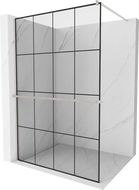 Mexen Kioto+ zidna ploča s policom Walk-in 130 x 200 cm, crna rešetka, brušeni nikal - 800-130-121-97-77