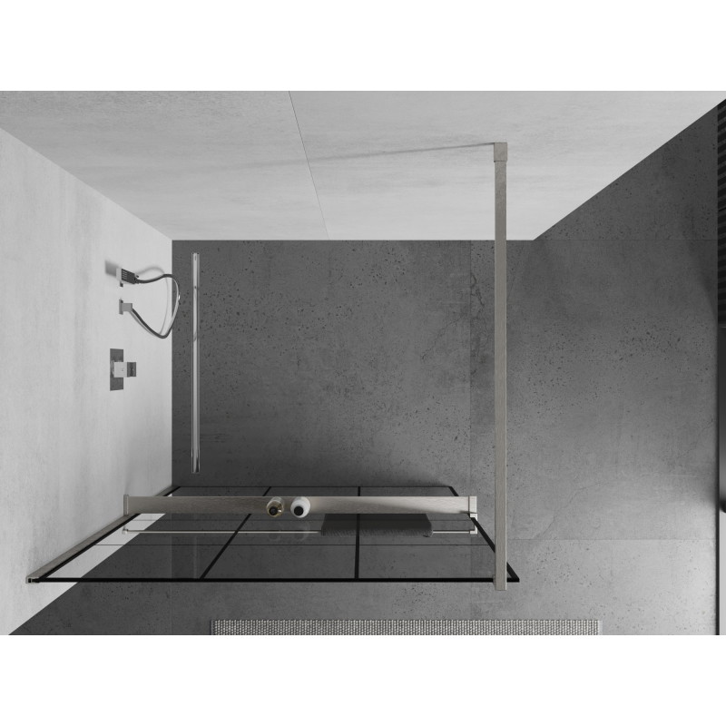 Mexen Kioto+ dušisein riiuliga Walk-in 120 x 200 cm, must ruudustik, harjatud nikkel - 800-120-121-97-77