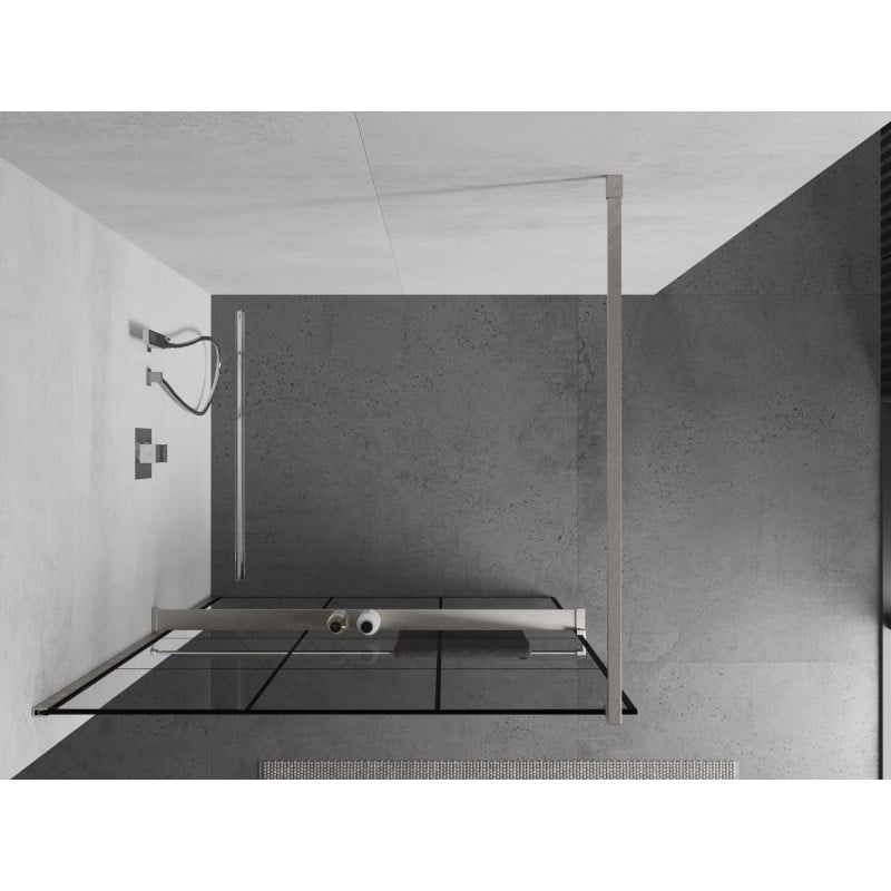 Mexen Kioto+ douchewand met plank Walk-in 110 x 200 cm, zwart raster, geborsteld nikkel - 800-110-121-97-77