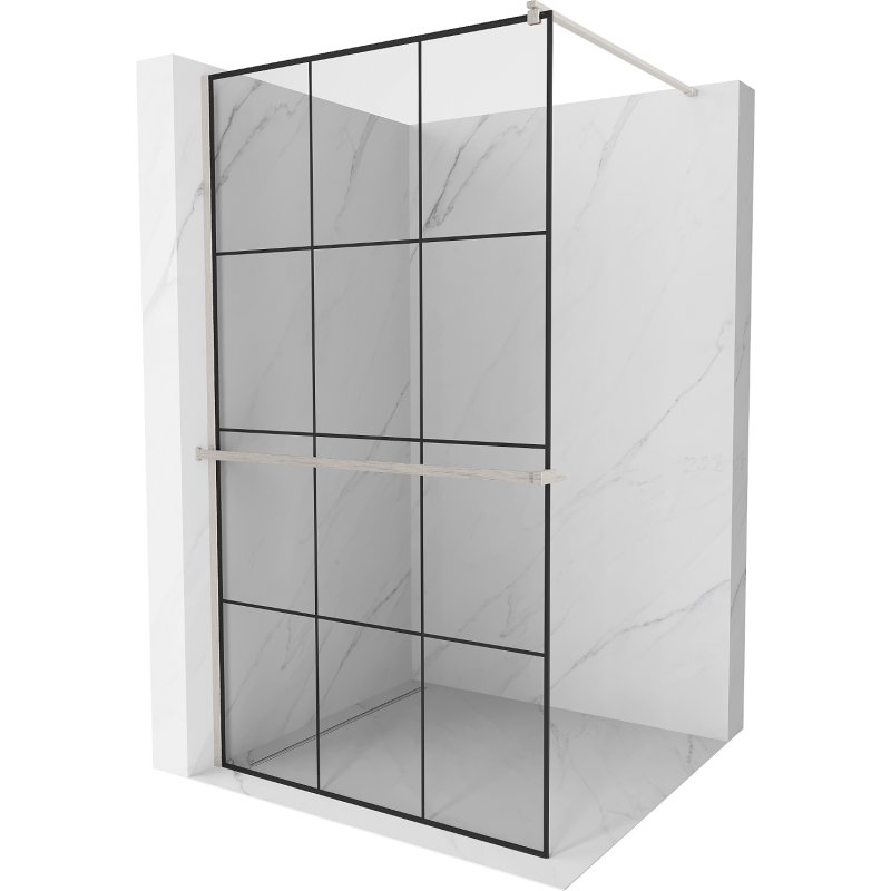 Mexen Kioto+ douchewand met plank Walk-in 110 x 200 cm, zwart raster, geborsteld nikkel - 800-110-121-97-77