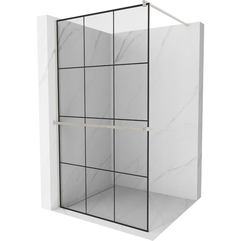 Mexen Kioto+ Duschwand mit Ablage Walk-in 100 x 200 cm, schwarzes Gitter, gebürsteter Nickel - 800-100-121-97-77