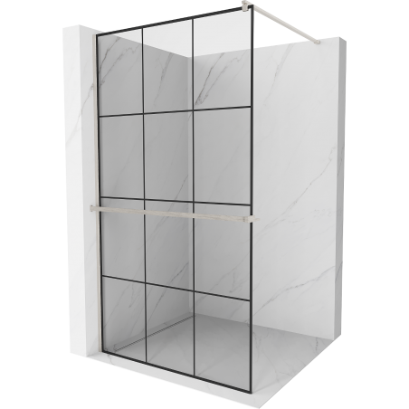 Mexen Kioto+ Duschwand mit Ablage Walk-in 100 x 200 cm, schwarzes Gitter, gebürsteter Nickel - 800-100-121-97-77