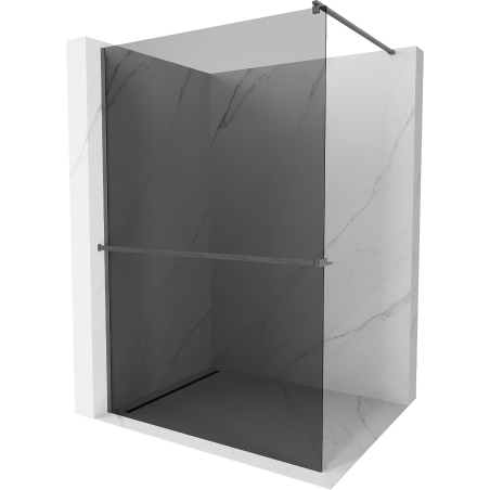 Mexen Kioto+ parete doccia con mensola Walk-in 130 x 200 cm, grafite, grigio canna di fucile spazzolato - 800-130-121-66-40