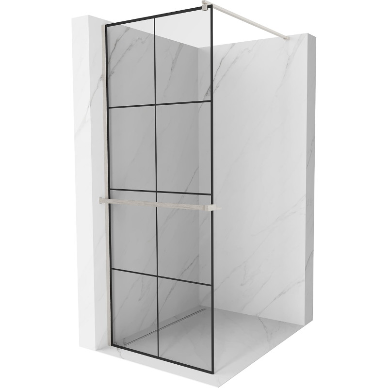 Mexen Kioto+ dušisein riiuliga Walk-in 90 x 200 cm, must ruut, harjatud nikkel - 800-090-121-97-77