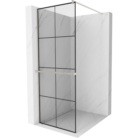 Mexen Kioto+ paroi de douche avec étagère Walk-in 90 x 200 cm, grille noire, nickel brossé - 800-090-121-97-77