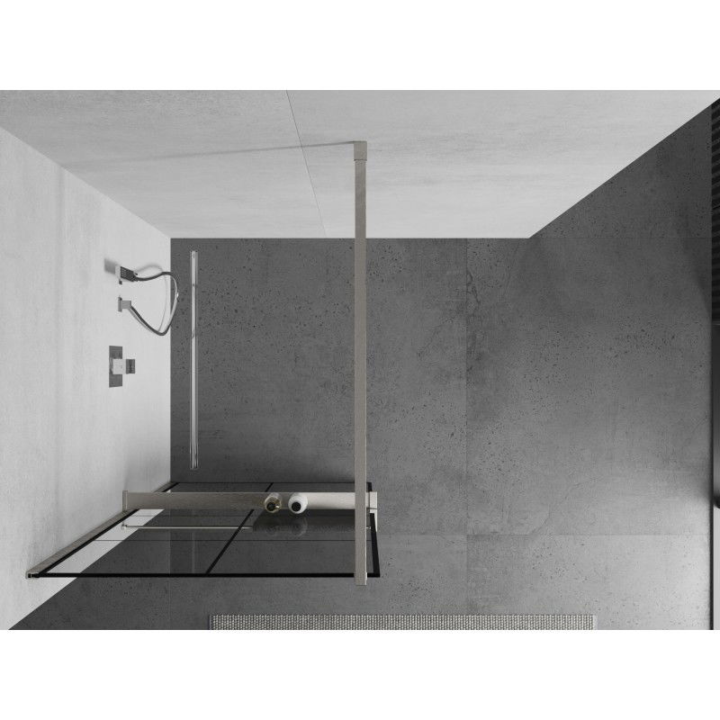Mexen Kioto+ parete doccia con mensola Walk-in 80 x 200 cm, griglia nera, nichel spazzolato - 800-080-121-97-77